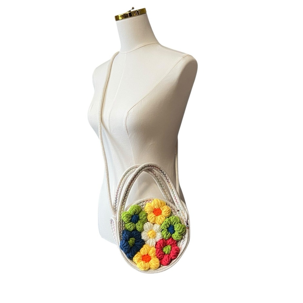 Crochet Floral Crossbody Bag Colorful Flower Boho Cottagecore Woven Open